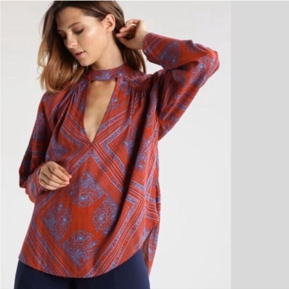 Free People Walking On A Dream Long Sleeve Geo Floral Print Tunic Sz S Boho Chic